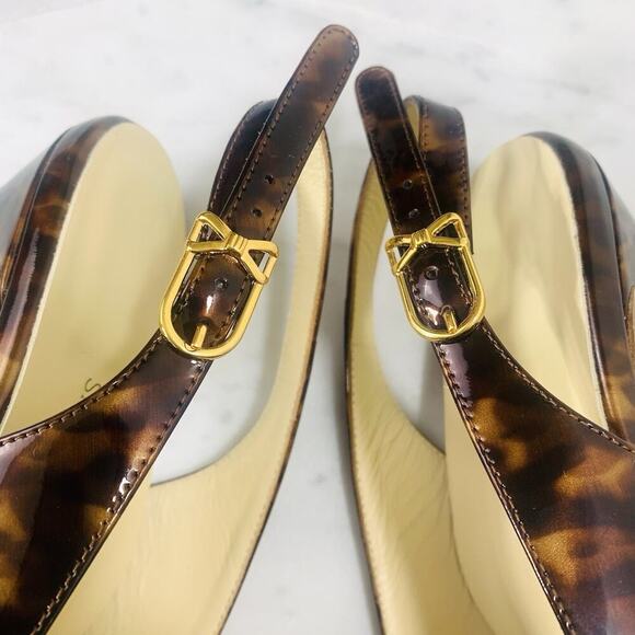 SARAH FLINT Perfect Sabina Sling 85 37-1/2 Tortoise Patent Espresso Satin EUC - Picture 8 of 12